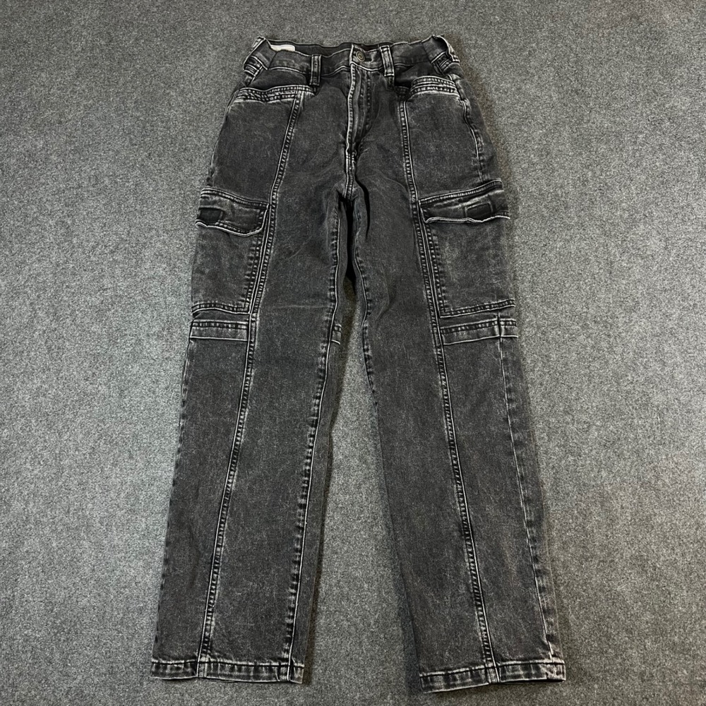 Gap Womens Cargo Jeans Washed Black High Rise Straight Leg Utility Pants 27 4S